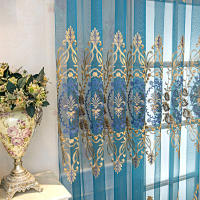 Cortina Europea De Encaje Transparente Con Patrón Geométrico Y Flores Para Decoración Del Hogar 1 Panel Con Bolso De Tubería - details 12