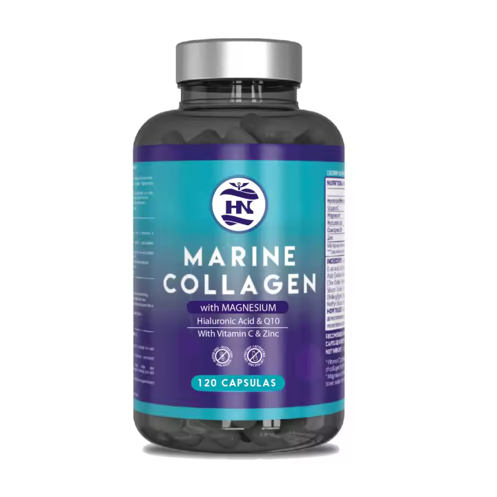 HN Healthy Nutrition Colágeno Marino Hidrolizado con Ácido Hialurónico, Vitamina C, Coenzima Q10, Zinc y Magnesio - 120 Cápsulas - Complemento Alimenticio - 1