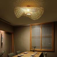Lámpara de techo de bambú Tejido a mano Sombra de bambú Antiguo LED Lámparas colgantes de bambú Lámpara de techo de ratán Sombra de vid tejida a mano Lámpara de bambú Bar Restaurante Cafetería (55CM) - details 2