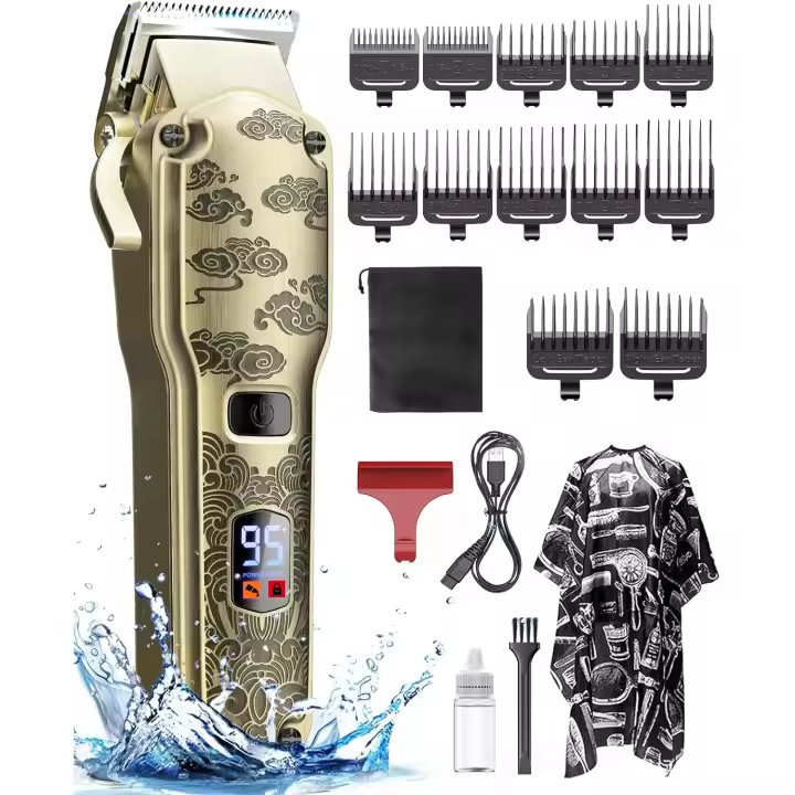 Maquina de cortar pelo hombre, cortapelos hombre con pantalla LED recortador de barba eléctrico sin cable IPX7 resistente al agua maquina de cortar pelo hombre profesional, Patrón vintage - 1