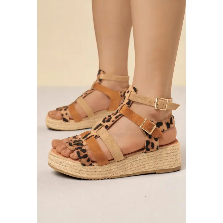 Sandalias de mujer planas con tiras de colores en Efecto Ante - HT309 - bzsj8668 - 1