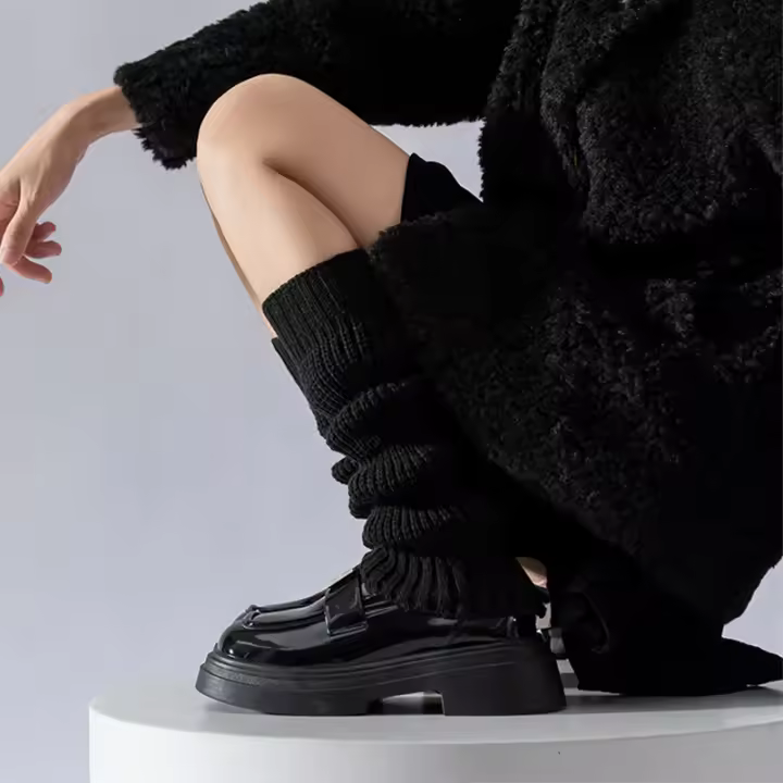 Calentadores De Piernas Invierno Para Mujer Gótico Lolita Calcetines Largos Tejidos Estilo Stretchy Cubren Botas Suaves Y Gruesas - 1