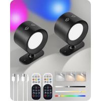 Apliques de pared LED, paquete de 2 apliques de pared con pilas recargables, botones y control remoto, color negro - details 0