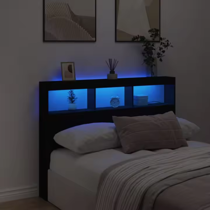 vidaXL Cabecero de cama con LED negro 140x17x102 cm - 1