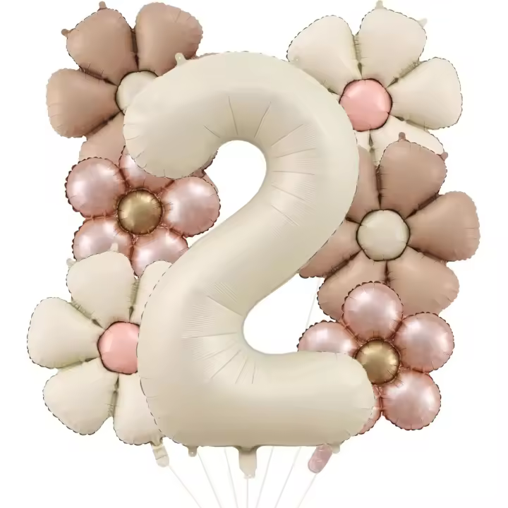 Décoration d'anniversaire 2 ans Fille avec marguerite Ballon en aluminium Décoration 2e anniversaire fille garçon Ballons anniversaire 2 ans Fille - 1