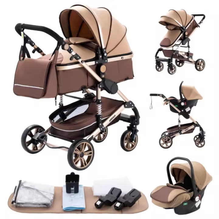 EU Children Store - cochecito de bebé multifuncional portátil de tres en uno, fácil de doblar, asientos de seguridad, artículos de viaje, incluyendo Bolsoscubiertas de lluviamosquiterosestantes de tazasesterasestándares europeos, entrega gratuita - 1
