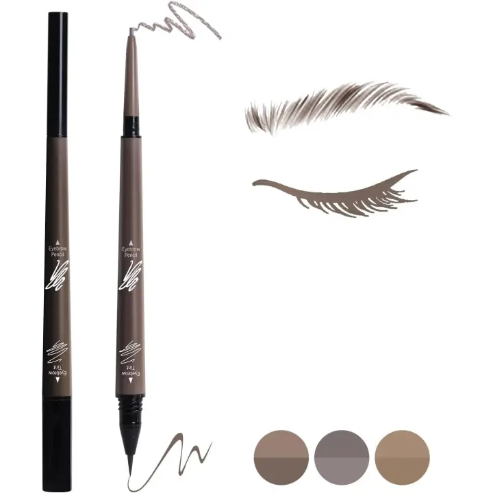 Lápiz de cejas 2 en 1, líquido resistente al agua y de larga duración, con doble punta que rellena y tiñe con precisión y definición, color marrón. - 1