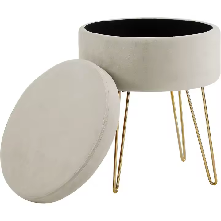 Madera Nieve Taburete Redondo para tocador, Taburete otomano, Taburete Acolchado con Funda Desmontable y Soporte de Metal. - 1