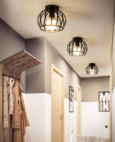 Lámpara De Techo Vintage E27 En Metal Negro Para Pasillo Foyer Aisle Iluminación Interior De Cages Chandelier Para Hogar - details 0