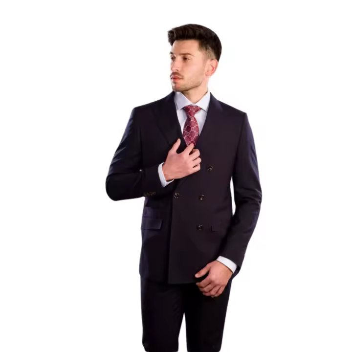 Traje cruzado solapa de pico  BLANCO NUMERO UNO color azul marino.Corte slim fit.Elegancia a la ultima moda. - 1