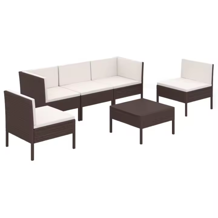 vidaXL Set muebles de jardín 6 pzas y cojines ratán sintético marrón - 1
