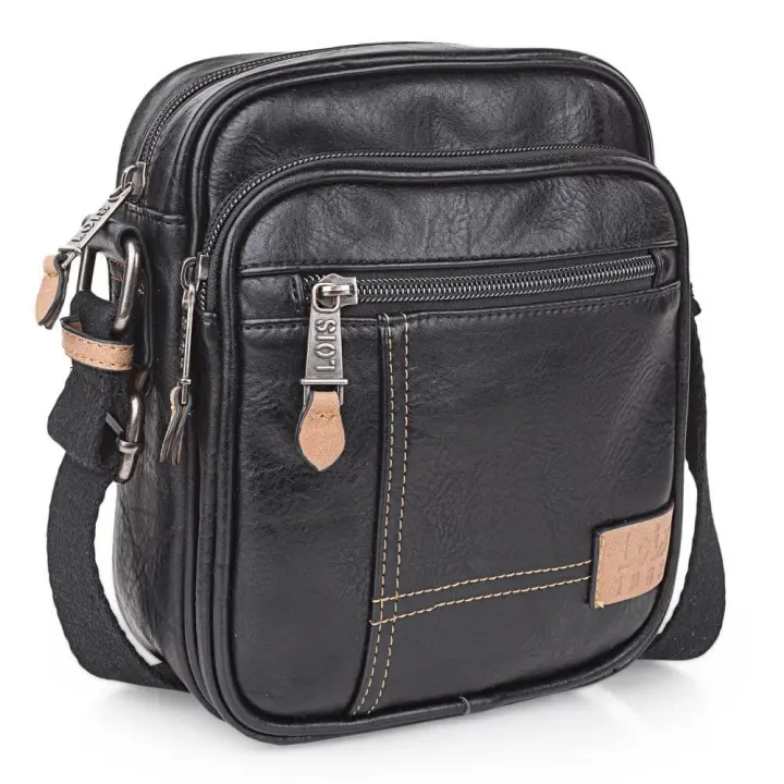 Bolso Bandolera Doble Hombre Warren Lois Negro - 1