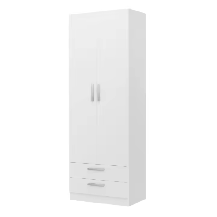 Buyqualia - Armario Ropero 2 Puerta - 2 Cajones, Blanco Snow - 1