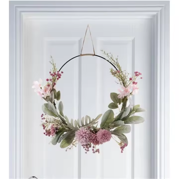 Guirnaldas de puerta, decoración de la guirnalda de la puerta, al aire libre para puerta Delantera guirnalda, Rosa Púrpura orquídea Gypsophila aro guirnalda, para la decoración del hogar - 1