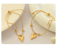 Joyería de mano con diseño de nicho de estilo francés de acero de titanio resistente a la decoloración para mujer, pulsera de corazón de melocotón con hebilla desmontable moderna y moderna,joyería femenina chapada en oro de acero de titanio resistente - details 9