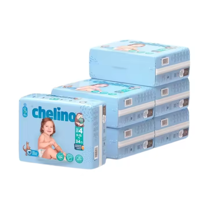 Chelino Caja de 6 Bolsas de 34 Pañales Talla 4 (9-15 kg) para Bebé (204 Pañales en total) - 1