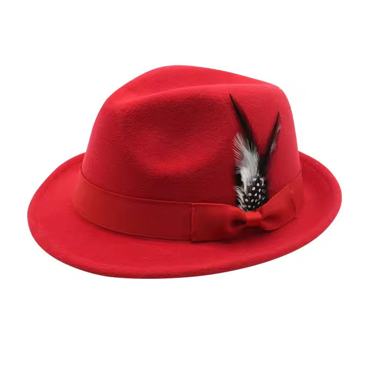 Sombrero Fedora Clásico Para Hombres Color Sólido Con Decoración De Pluma Estilo Elegante Para Caballeros Adecuado Para Fiestas Y Salones De Baile - 1