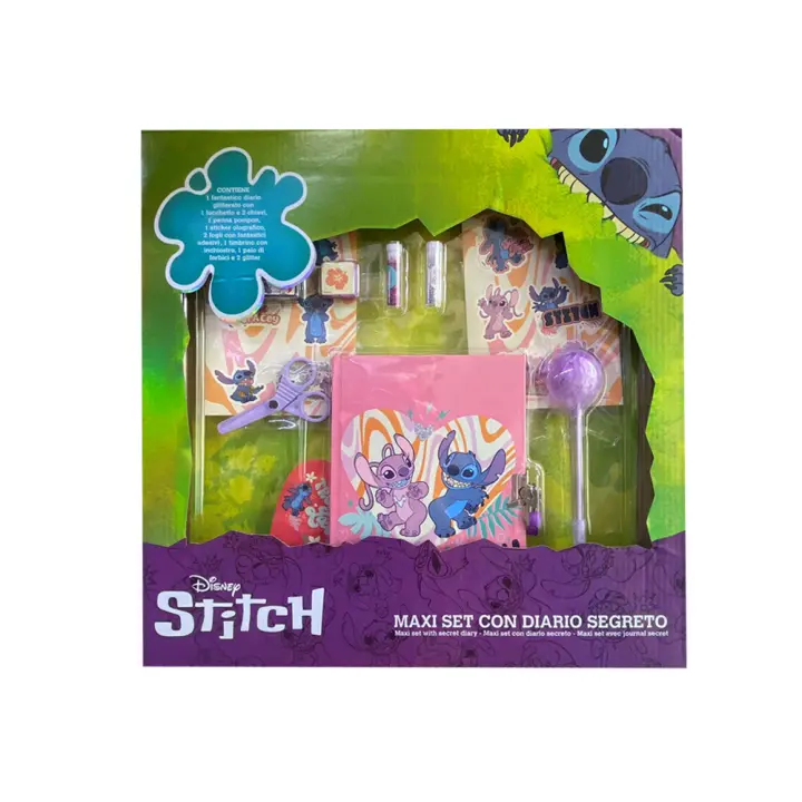 Maxi set con diario, colori, stickers e accessori . 39*39cm – Stitch Disney - 1