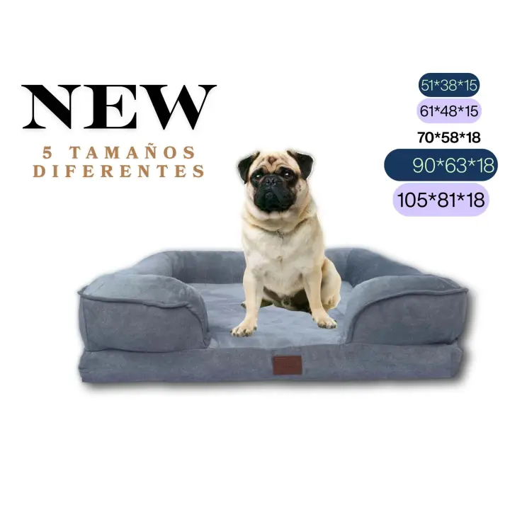Cama para mascotas de espuma suave y cálida, 90x63x18 cm, con borde reforzado impermeable y funda lavable extraíble, R032 - 1