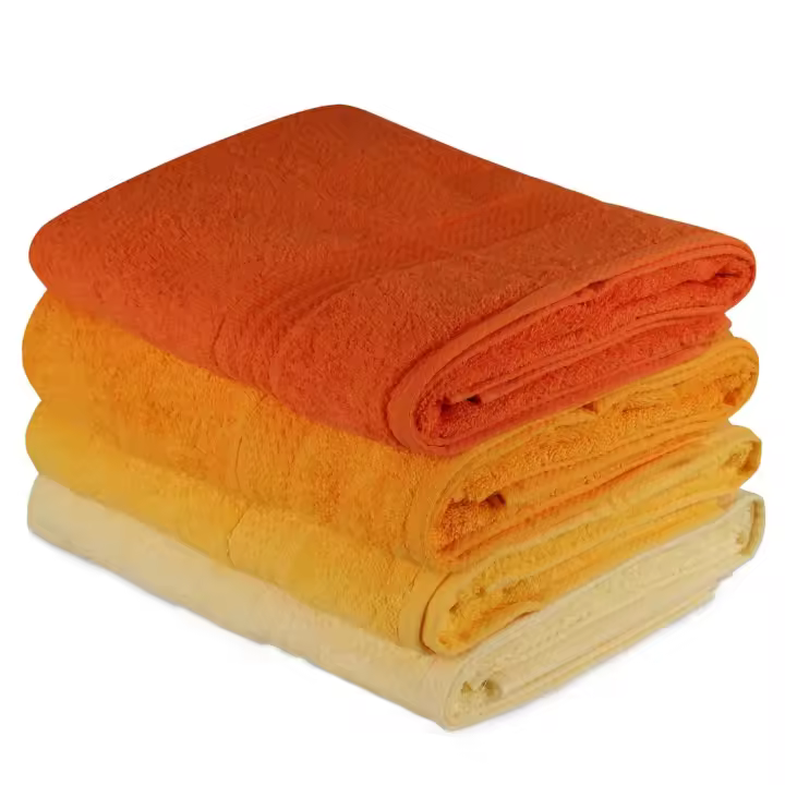Wellhome - Juego de Toallas de Baño 4 Piezas Algodón 500 Gr/m² - Amarillo y Naranja | Suaves y Absorbentes - 1