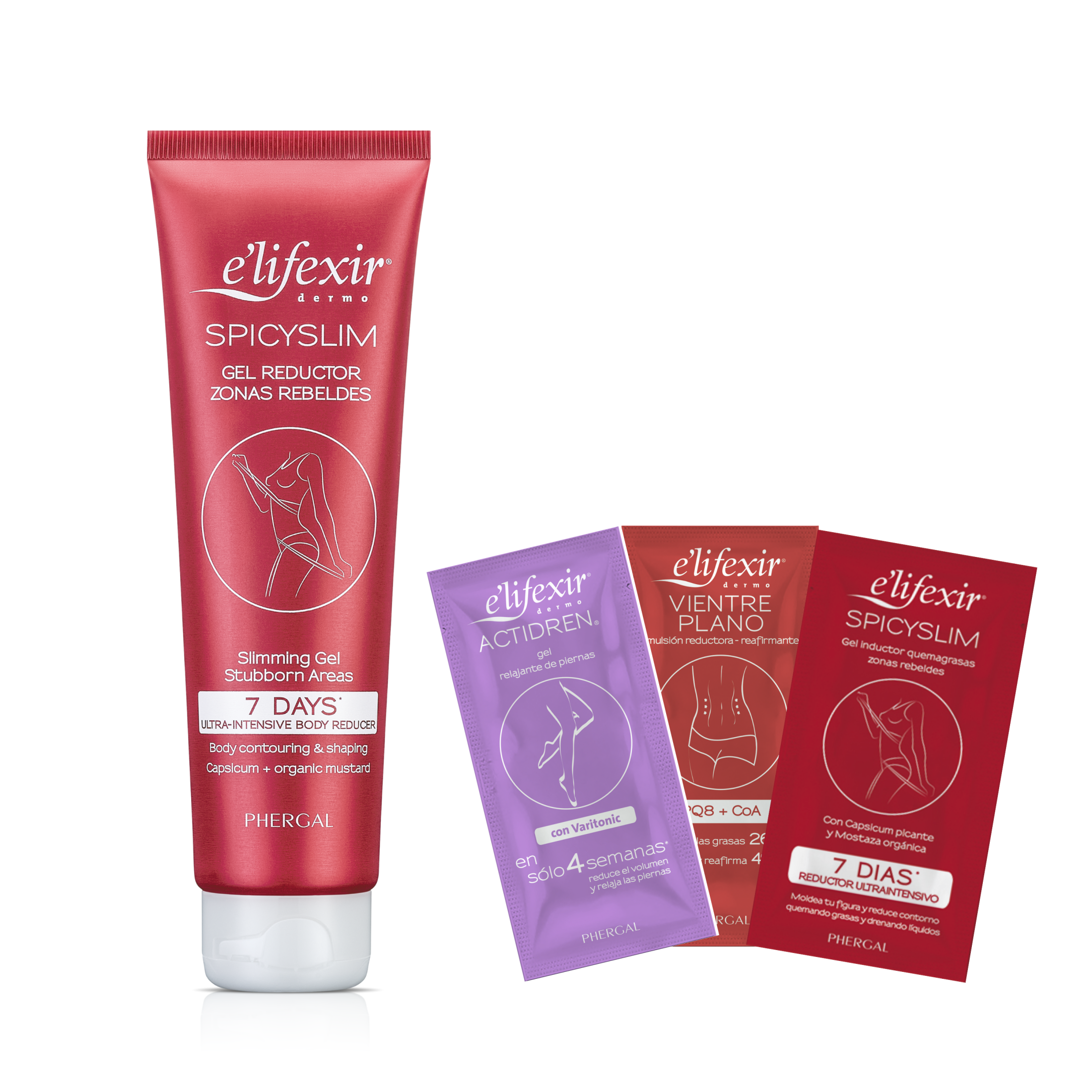 Elifexir - Gel Inductor Spicyslim + Muestras Regalo. Crema Reductora Extrema. Combate Grasa Localizada en Zonas Rebeldes. Con Mostaza y Capsicum Picante - 150ml + 6ml