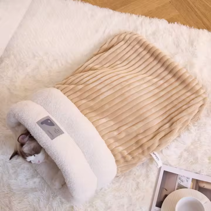 Bolsa De Dormir Para Gatos Invierno Grueso Y Suave Nido Caliente Para Perros Y Gatos Jóvenes Funda De Almohada De Mascota Semi-Abierta - 1