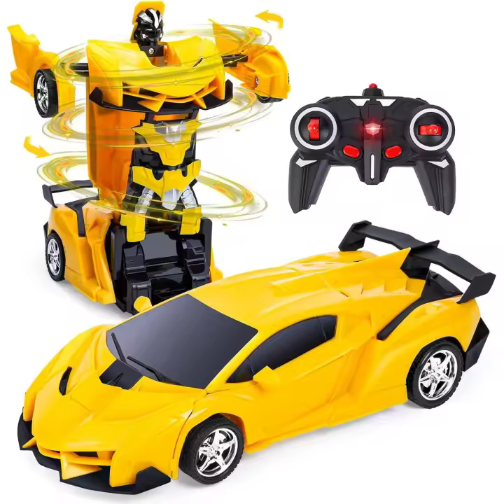 Coche transformable a control remoto 2 en 1 para niños de 3 a 12 años, robot de deformación (amarillo) - 1