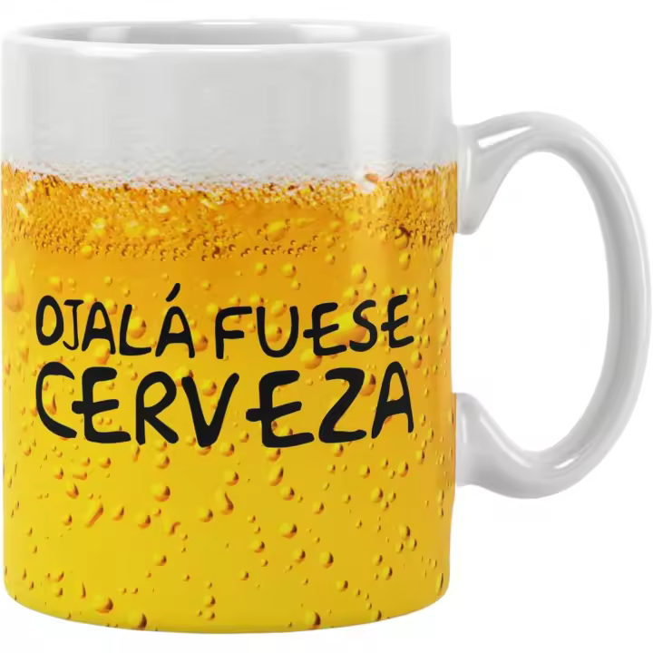 Taza Original 350ml – "Ojalá fuese cerveza" – Diseño divertido y frase de humor – Regalo ideal para mujeres – Apta para microondas y lavavajillas – Perfecta para café o té - 1