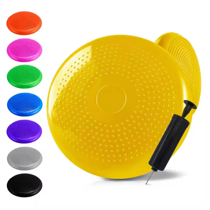 Ociodual Cojín Hinchable Amarillo Disco con Bomba Goma PVC para Fitness Yoga Pilates Coordinación Rehabilitación Equilibrio - 1