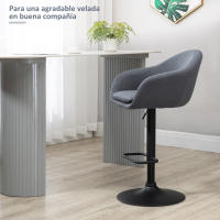 HOMCOM Taburete Alto de Cocina Regulable en Altura Taburete de Bar Tapizado de Tela con Reposapiés y Pata de Acero Carga 110 kg 54x54x92-112 cm Gris Oscuro - details 3