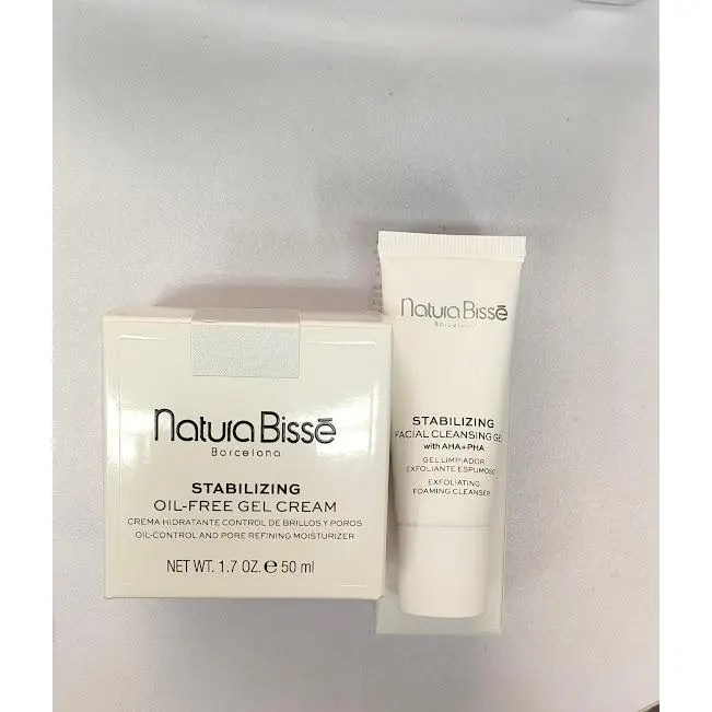 Natura Bisse Stabilizing Oil-Free Gel Cream Crema hidratante control de brillos y poros 50ml + Stabilizing Facial Cleansing Gel Whit AHA+PHA Gel limpiador exfoliante espumoso 20ml - 1