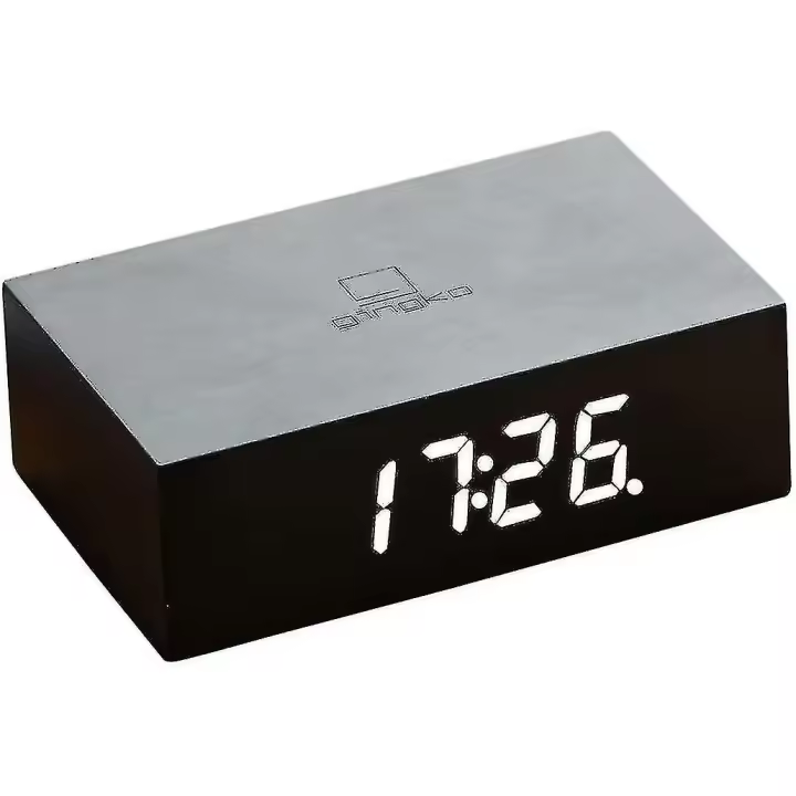 Flip Click Clock Led Reloj de alarma de sonido activado con nueva tecnología Flip, recargable con controles táctiles grabados con láser, varios acabados de madera [HsSs] - 1