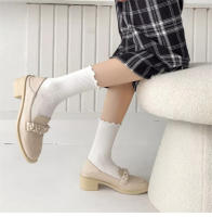 Calcetines De Mujer Estilo Coreano Nuevos De Color Sólido Kawaii Para Niñas Calcetines Transpirables De Alta Calidad Con Volante - details 2