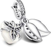 Pandora Moments - Colgante doble de plata de ley con corazón de rosa，Colgante doble rosa，Viene con un embalaje de caja de regalo completo. - details 1