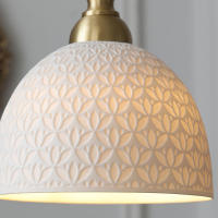 Lámpara De Noche Moderna Francesa En Estilo Japonés Retrò De Color Crema Con Cerámica Transparente Para Dormitorio Y Comedor Material De Latón Pulido - details 4