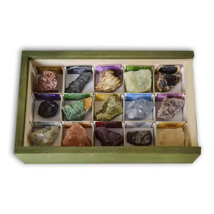 Minerales y Fósiles Nano Colección de 15 Minerales de Menas - 1
