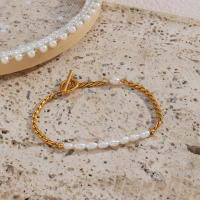 Pulsera Elegante De Perlas Y Acero Inoxidable E.B.belle Para Mujer Pulsera De Cadena Tejida Polida Resistente Al Agua Para Fiestas - details 4