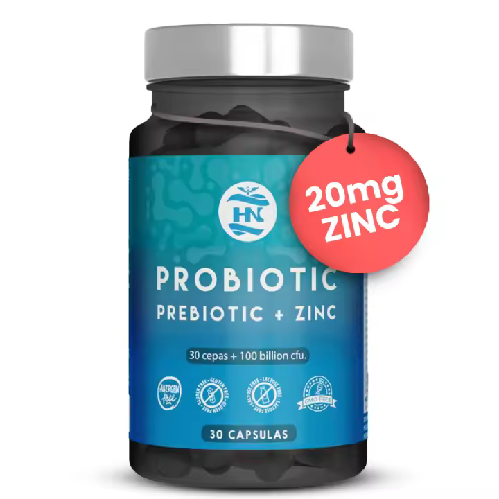 HN - Healthy Nutrition Probioticos y Prebioticos Intestinales 100 mil millones de UFC-30 Cepas Bacterianas Prebioticos y Probioticos con Zinc + Inulina para Apoyo Inmunológico Probióticos para Flora Intestinal 30 Cápsulas - 1