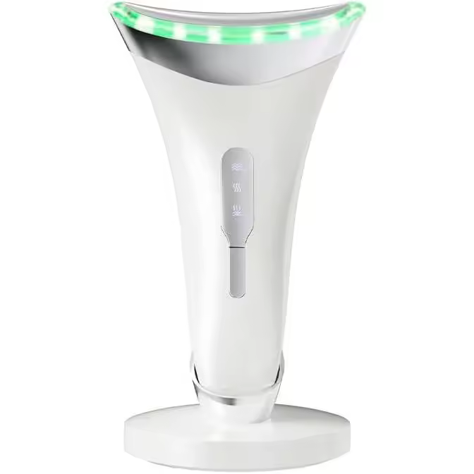 Masajeador facial y de cuello: rodillo eléctrico con calor, vibración y terapia de luz LED para el cuidado diario de la piel en casa, masajeador facial, herramienta para el cuidado de la piel (blanco) - 1