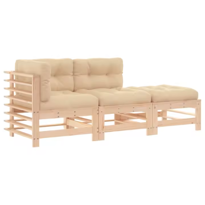 vidaXL Juego de sofás de jardín 3 pzas con cojines madera maciza - 1
