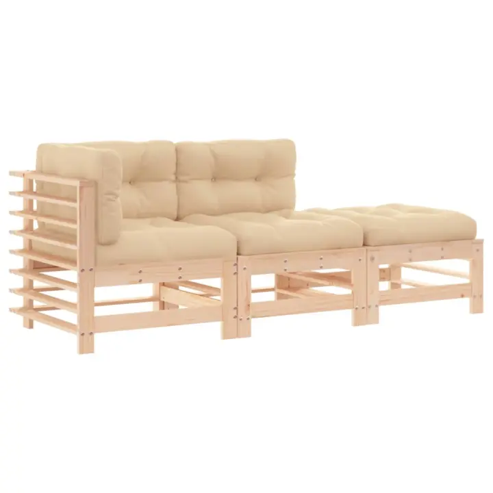 vidaXL Juego de sofás de jardín 3 pzas con cojines madera maciza - 1