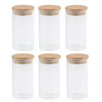 HOGUITA-Juego De 6 Tarros De Cristal Borosilicato Con Tapa De Bambú Hermética, Frascos De Vidrio Para Café, Harina, Azúcar, Dulces, Galletas o Condimentos, Recipientes Transparentes Para Cocina, Almacenamiento y Organización, Variedad de Tamaños - details 0