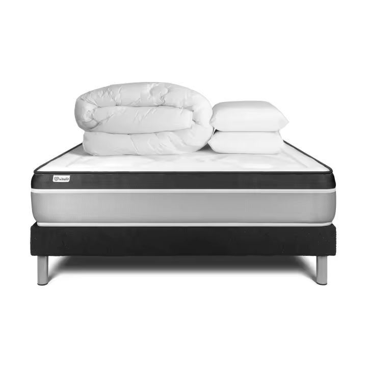Pack cama completa - Colchón 140x200cm + Somier con láminas (en kit) + 2 almohadas + Edredón - Vital Ergo - 1