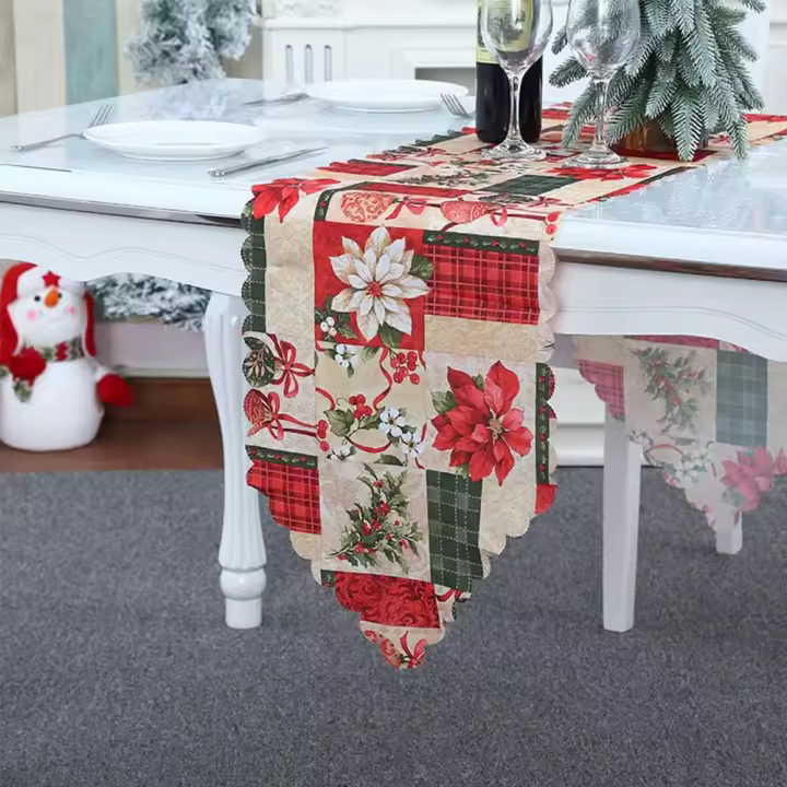 Caminos de mesa navideños, caminos de mesa con estampado de flores de Pascua, manteles, caminos de mesa navideños, centros de mesa - 1