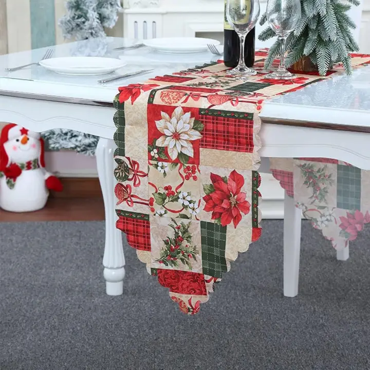 Caminos de mesa navideños, caminos de mesa con estampado de flores de Pascua, manteles, caminos de mesa navideños, centros de mesa - 1