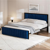 Cama tapizada 160x200cm con aparador con bancos laterales, con bancos laterales, Cama multifuncional con entretención y organización, Armazón de Cama de Hierro, Cama Juvenil, Cama de Adult, Cama Doble, Terciopelo - details 1