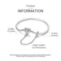 Pulsera De Corazón Rosado En Plata De Ley 925 Con Cadena De Seguridad Estrellada Y Luna Cadena De Serpiente Adecuada Para DIY Joyería Con Encantos Y Cuentas Para Mujer - details 3