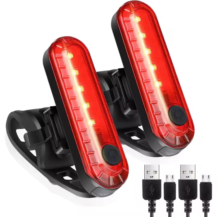 Paquete de 2 luces traseras de bicicleta recargables USB brillantes de 2 L, resistente al agua IPX4, 4 modos de luz - 1