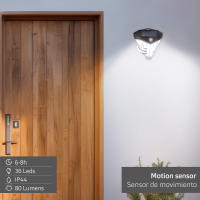 Aktive - Pack 6 Apliques LED solares, 80 lúmenes, sensor de movimiento, 3 intensidades, batería solar, autonomía 6-8 horas, IP44, instalación sin cables - details 2