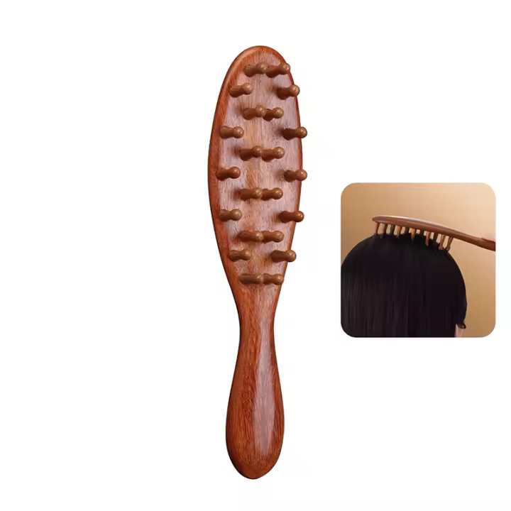 Cepillo De Masaje De Madera De Sandalo Para Cabeza Y Corporal Con Mango Largo Y Dientes Multifuncionales 22 Uñas Para Estimular Los Meridianos - 1